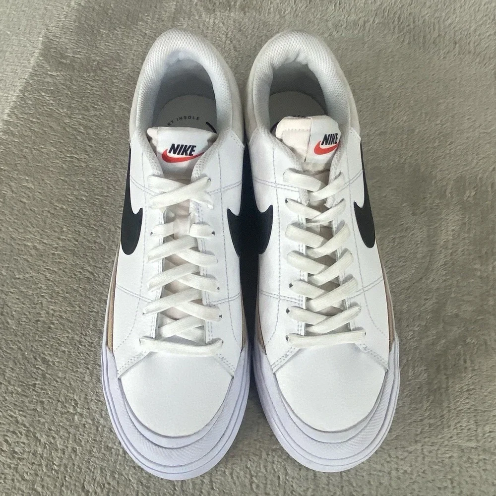 Nike Court Legacy Lift Shoes Womens Size 11 White Black Leather Sneakers NEW